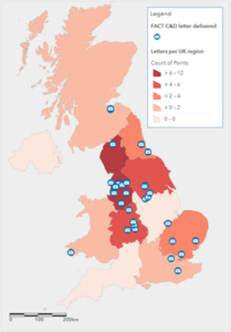 A map showing the areas C&D notices were sent to in 2021